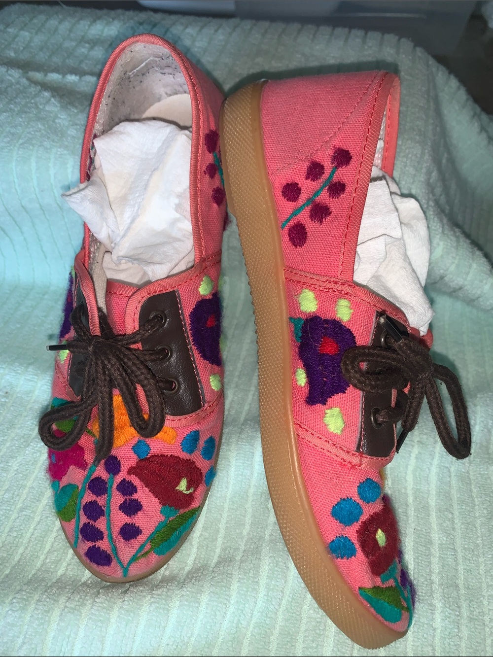 Pink Embroidered Floral Canvas Sneakers